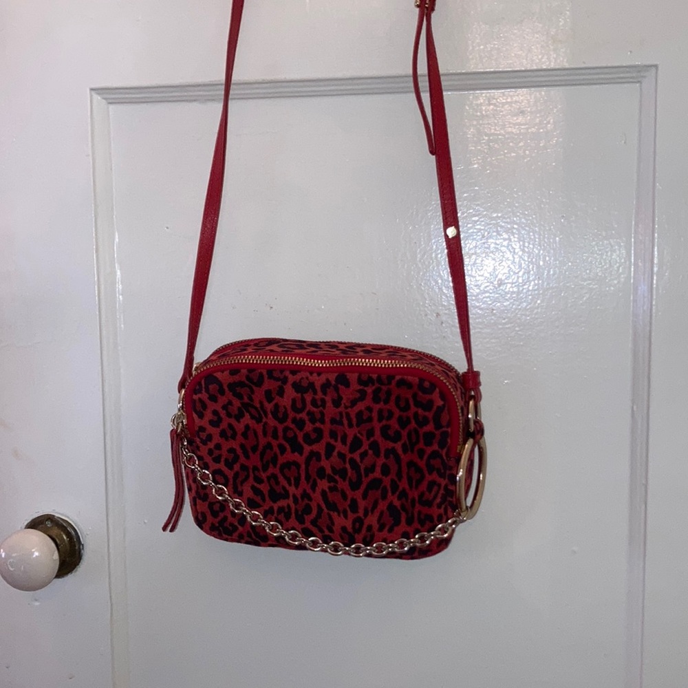 & Other Stories Suede Red Leopard Purse